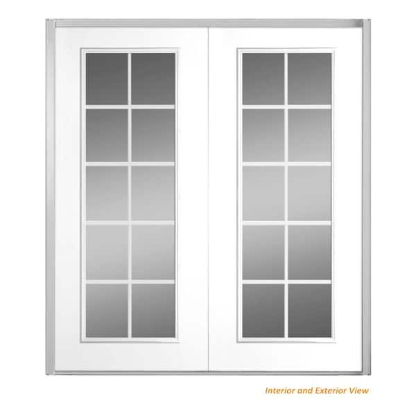 Masonite 60 in. x 80 in. White Primed Left-Hand/Inswing Tempered Glass Steel Double Prehung Patio Door with Wood Frame