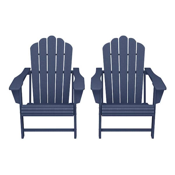 Aderson Set of 2 All Weather Fade Resistant Outdoor Patio HDPE Adirondack Chairs with Cup Holders in Navy Blue