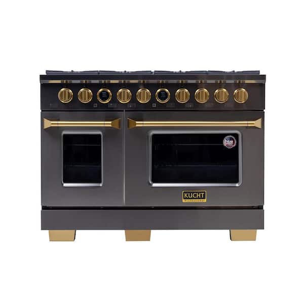 Kucht 48 in. 8-Burners Double Oven Dual Fuel Range Natural Gas in Titanium Stainless Steel with Horus Digital Dial Thermostat