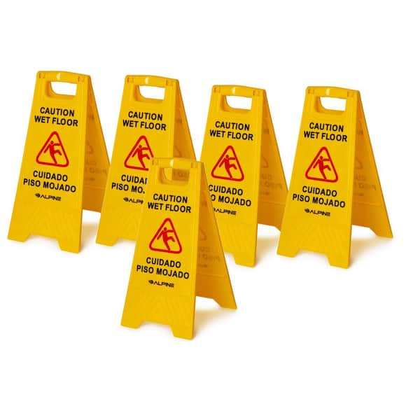 Alpine Industries 24 in. Yellow Multi-Lingual Caution Wet Floor Sign (5-Pack)