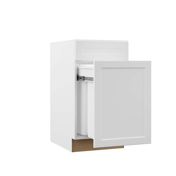 Hampton Bay Designer Series Melvern White Assembled Dual Pull Out Trash Can Base Kitchen Cabinet (18 in. x 34.5 in. x 23.75 in.)