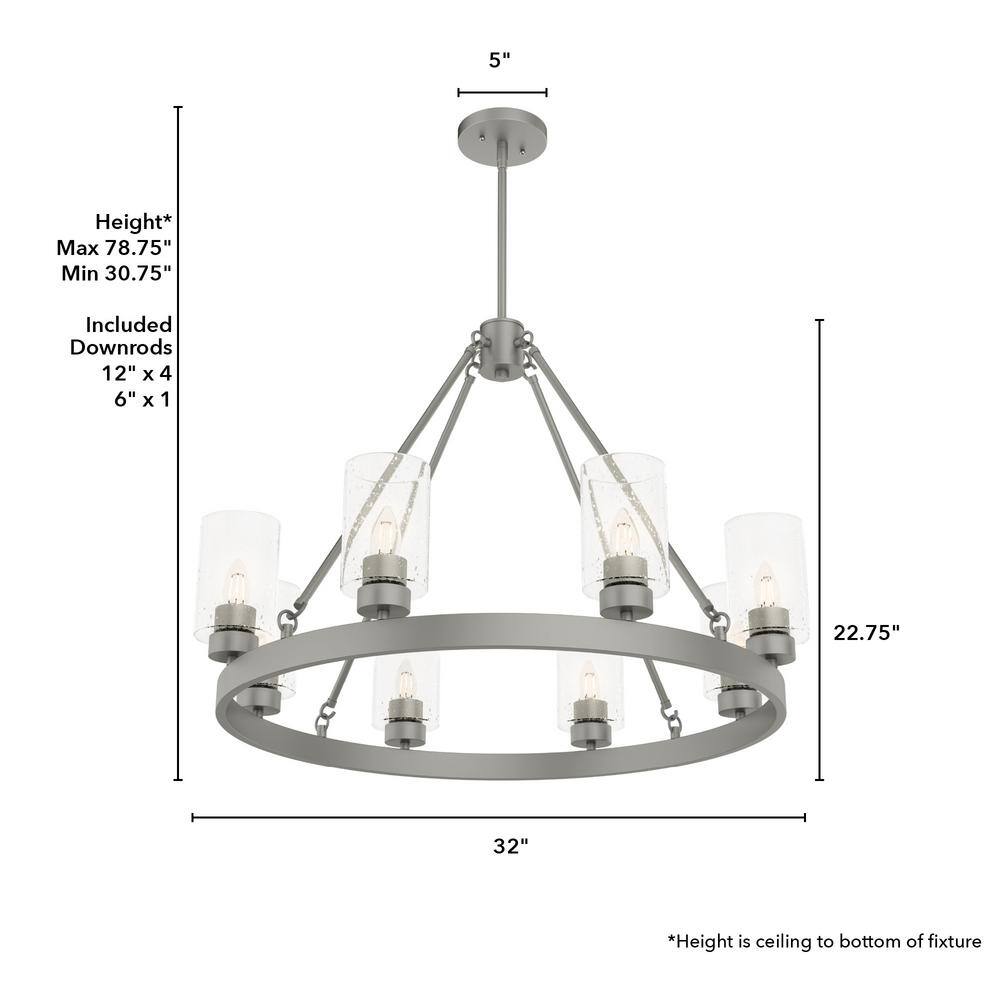 Hartland Matte Silver 8-Light Seeded Glass Candle Chandelier