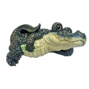 21 in. W Toad Hollow Extra Large Whimsical Lying Gator Home and Garden Alligator Statue