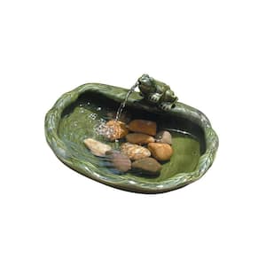 Glazed Green Ceramic Solar Frog Fountain