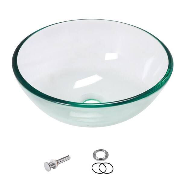 Sarlai 13.98 in. W x 13.98 in. D Round Bathroom Sink in Transparent Green with Drain