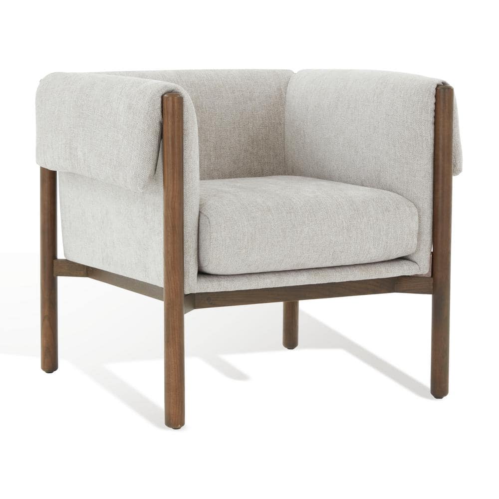 Daphanie Gray Linen Upholstered Armchair with Ash Wood Base