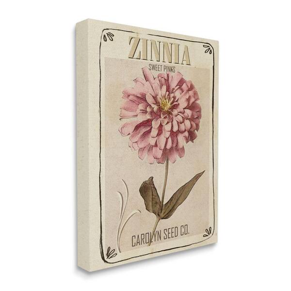 Stupell Industries Sweet Pink Zinnia Florals Vintage Seed Packet by Studio W Unframed Print Nature Wall Art 30 in. x 40 in.