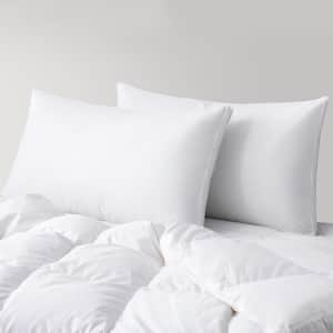 Goose Feathers Down Standard Size Pillow Set of 2 Organic Cotton Cover, Gusseted Hotel Collection Bed Pillow