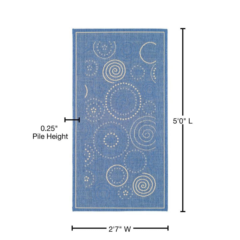 Blue Geometric Patterned Synthetic Outdoor Area Rug