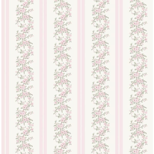 Marigold Wreath Pastel Peach Floral Stripe Wallpaper