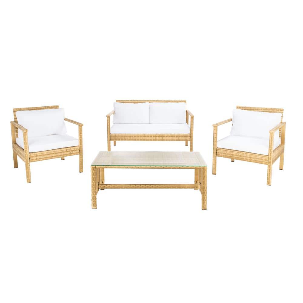 Garnen Natural Wicker 4-Piece Patio Set with White Cushions