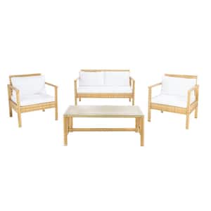 Garner Natural 4-Piece Wicker Patio Conversation Set with White Cushions