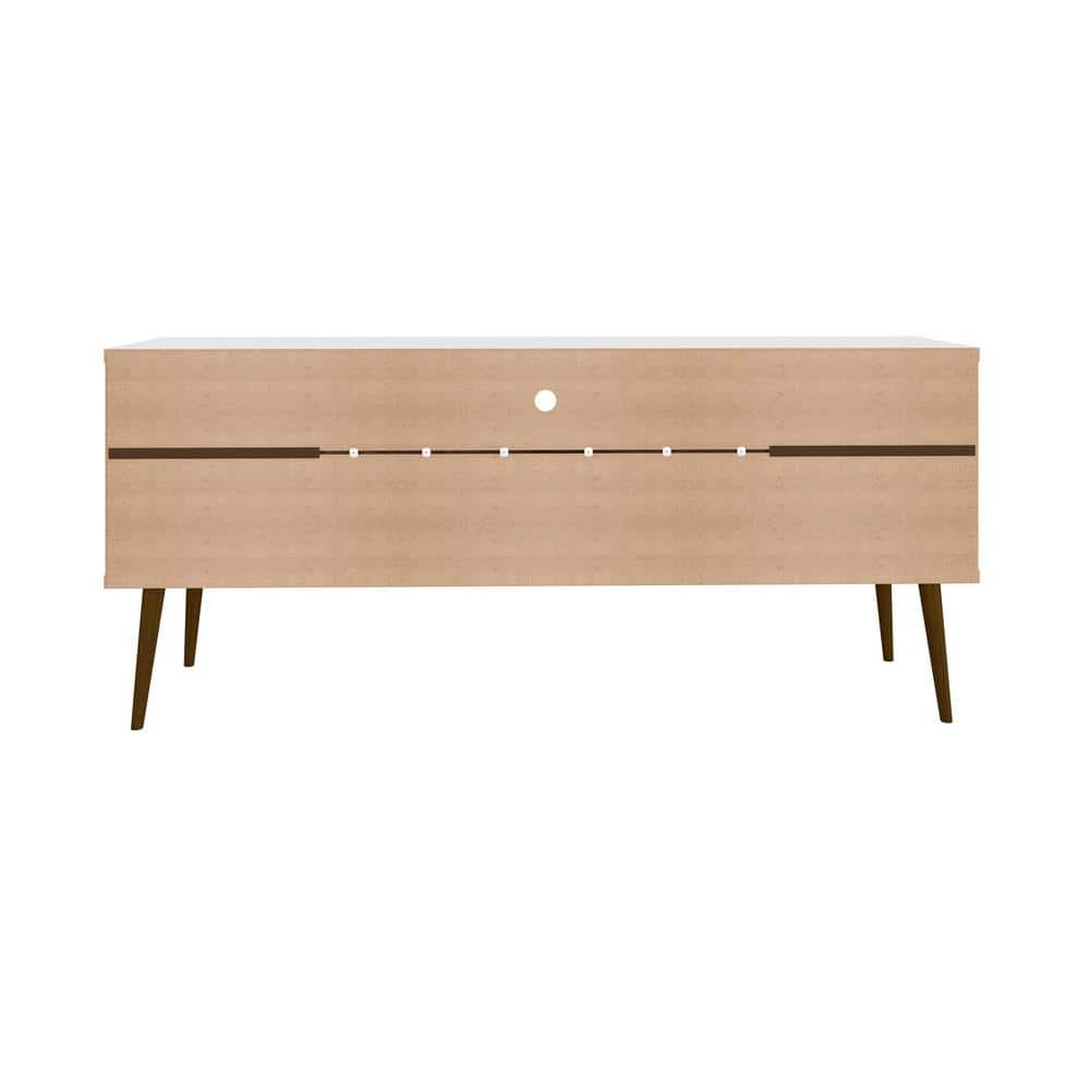 Bradley 63'' Glossy White and Rustic Brown Wood TV Stand with Cabinet