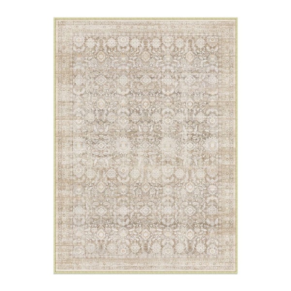 Solo 9 ft. X 12 ft. Beige Distressed Vintage Floral Area Rug