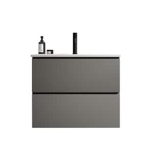 Tina 24 in. W Single Sink Wall Mount Gray Bath Vanity with White Ceramic Top Sink with Single Hole