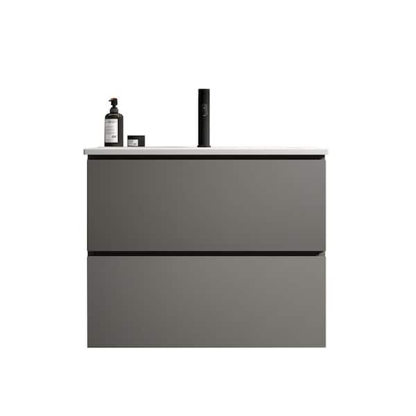 INSTER Tina 24 in. W Single Sink Wall Mount Gray Bath Vanity with White Ceramic Top Sink with Single Hole