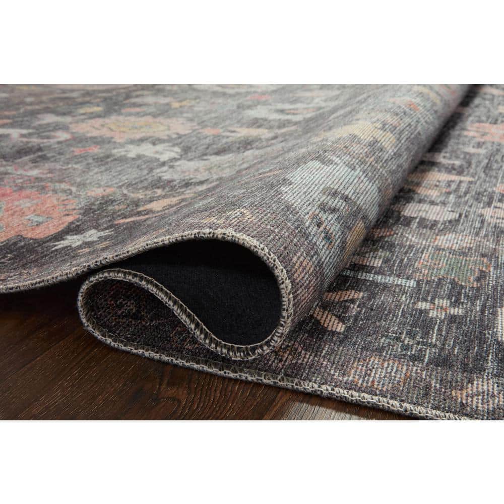 Charcoal and Multicolor Rectangular Oriental Synthetic Rug, 3'-6" x 5'-6"