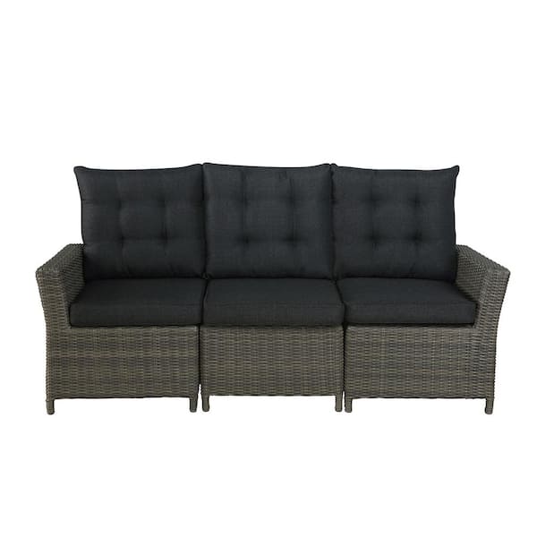 Alaterre Furniture Asti All-Weather Wicker 3-Seat Reclining Sofa with Cushions