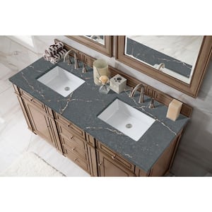 Bristol 60.0 in. W x 23.5 in. D x 34.0 in. H Double Bath Vanity in Whitewashed Walnut with Parisien Bleu Quartz Top