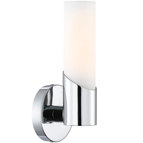 TRUE FINE 10.3 in. 1-Light Chrome Modern/Contemporary Bathroom ADA Vanity Wall Sconce with White Opal Glass