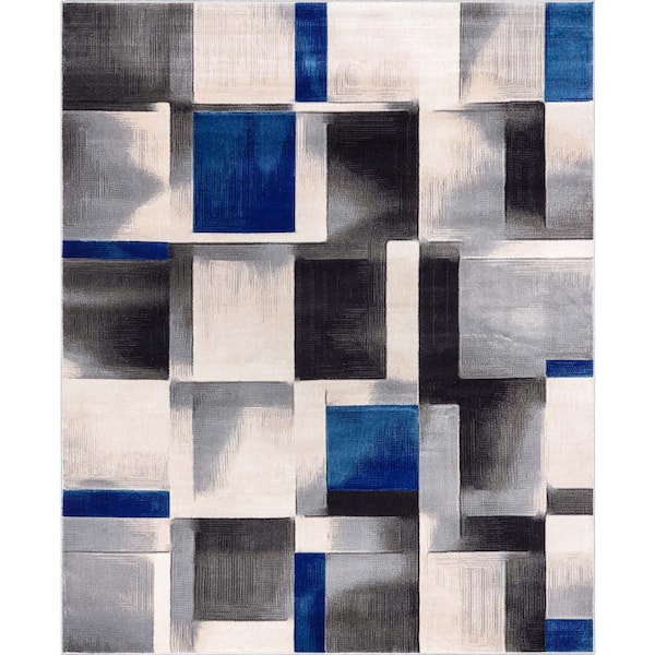Good Vibes Louisa Blue Modern Geometric Boxes 3 ft. 11 in. x 5 ft. 3 in. Area Rug