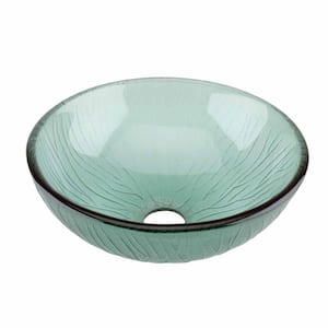 Mini Frosted 12 in. Round Glass Vessel Bathroom Sink in Green with Drain