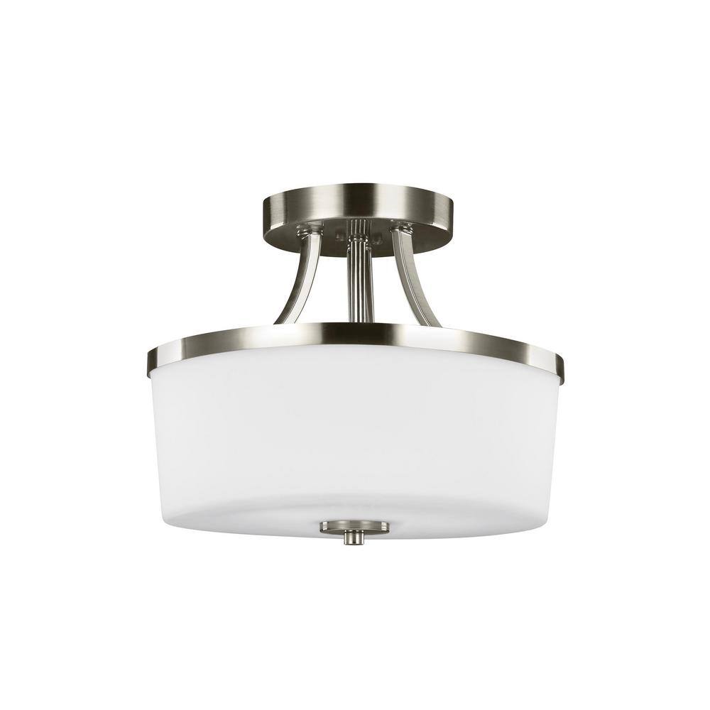 Brushed Nickel 13" Drum Glass Pendant Light