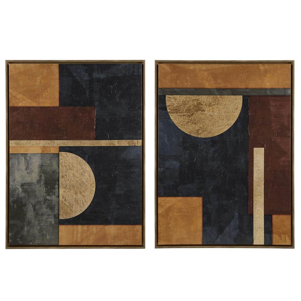 Jeweled Geo Hand-Embellished Abstract Framed Canvas Wall Art Set