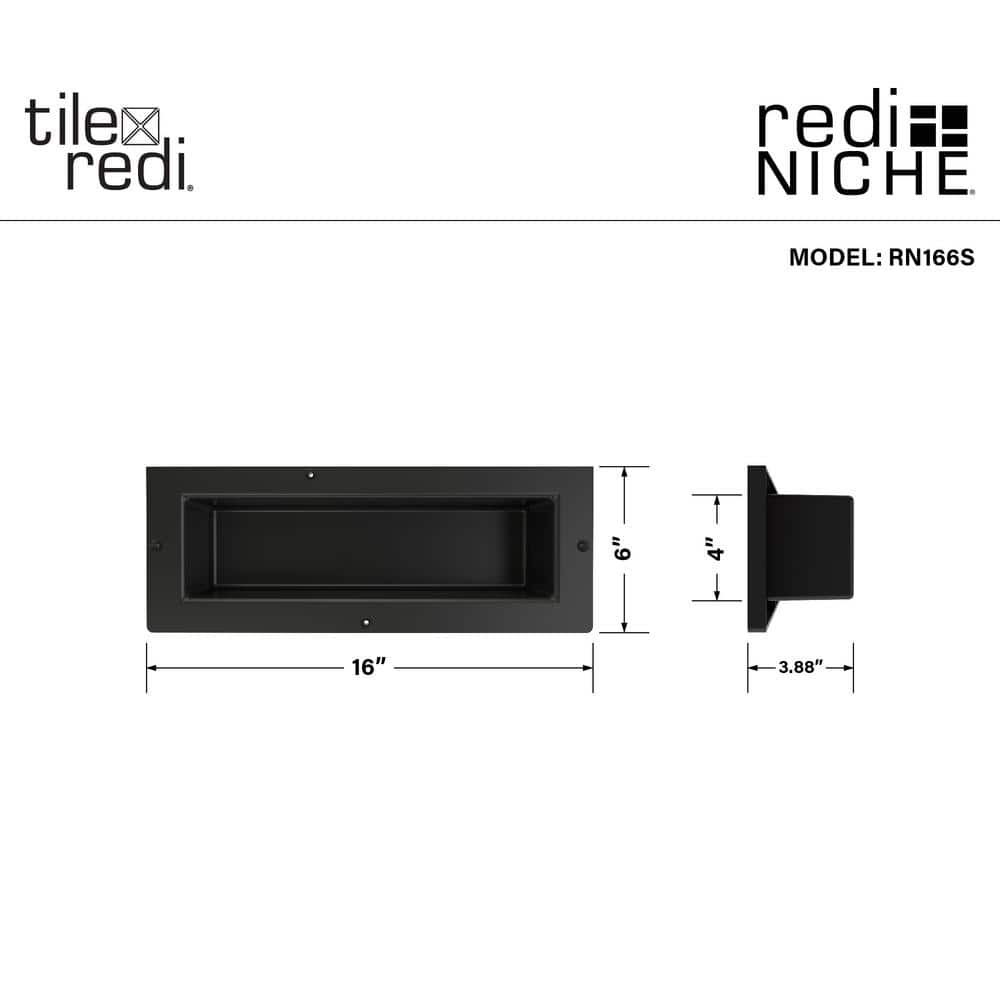 Black Plastic 16'' x 6'' Shower Niche with Recessed Shelf
