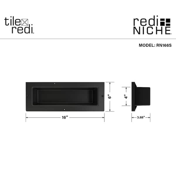 Tile Redi USA 6x16 Shower Niche, H 6 X 16 W Black. on sale Packaging has some damage. So