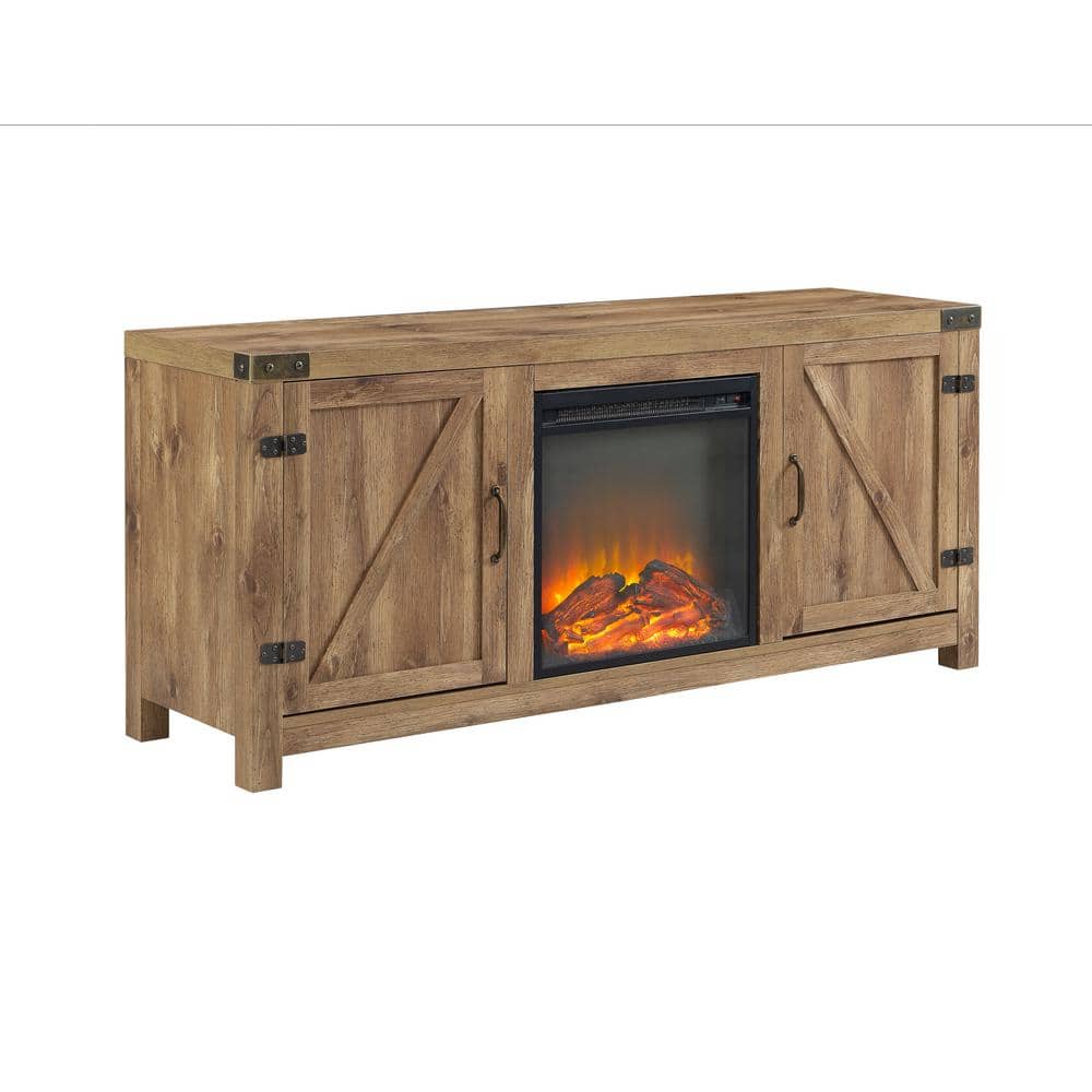 Barnwood 58" Rustic Fireplace TV Stand with Cabinet