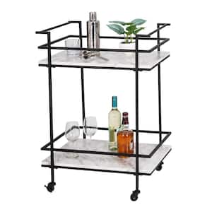 Black and White Faux Marble Rolling Bar Cart