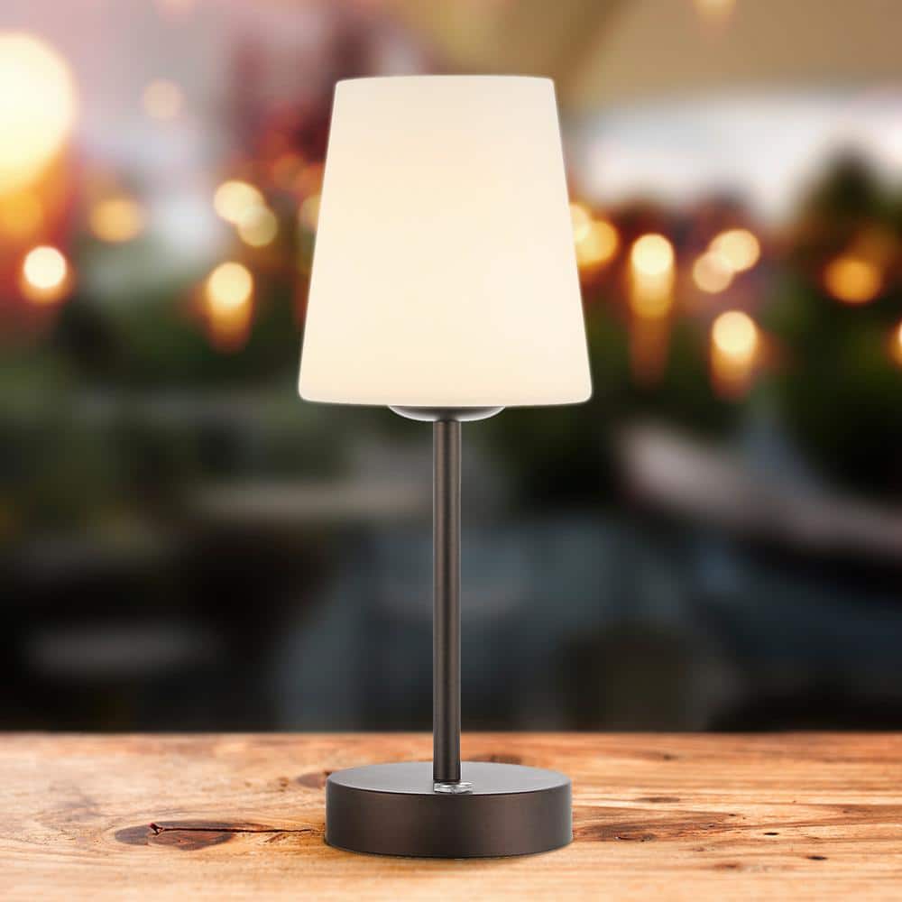 12.75" Oil Rubbed Bronze Cordless LED Table Lamp with Frosted Glass Shade