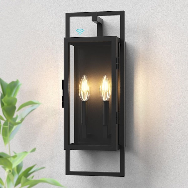 Decorators 21.46 in. Sand Black Dusk to Dawn 2-Light Outdoor Hardwired Wall Lantern Sconce (8-Pack）