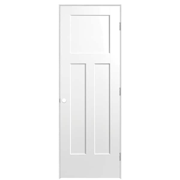 Masonite 28 in. x 80 in. 3-Panel Winslow Left-Hand Solid Core Ultra-Pure White Molded Composite Single Prehung Interior Door
