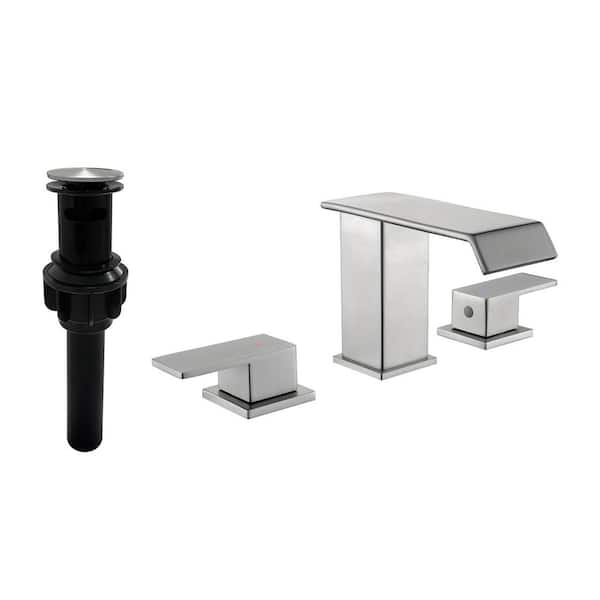 8 in. Widespread Double Handle Bathroom Faucet with Drain Kit Included in Nickel