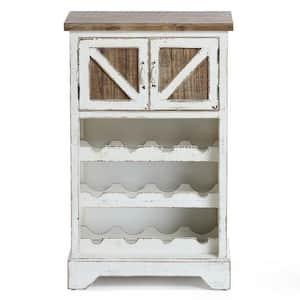 White and Natural Wood 2-Door Wine Cabinet