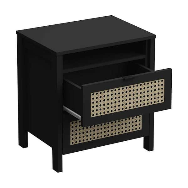 GALANO Louis Philippe 2-Drawer Black Nightstand Sidetable Ultra