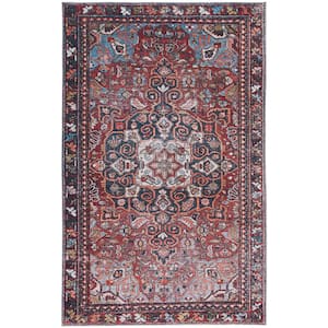 Tuscon Red/Navy 6 ft. x 9 ft. Machine Washable Distressed Medallion Area Rug