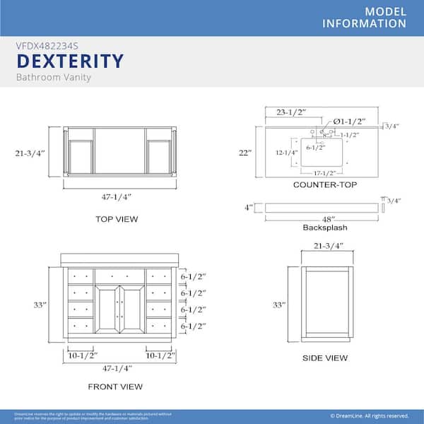 Dexterity 48 in. W x 22 in. D x 34 in . H Oak Vanity with Rectangular Undermount Sink - Gray Oak with White Top