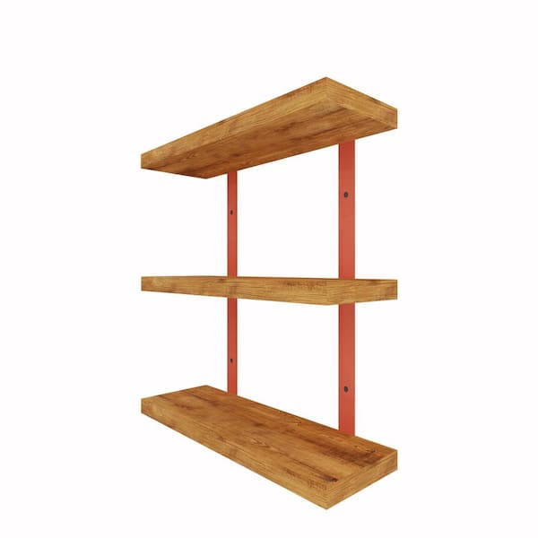 Intrinsic Haven Vivid Rich 20 in. W x 5.5 in. D Light Brown Pine Wood 3-Tiered Coral Bracket Decorative Wall Shelf