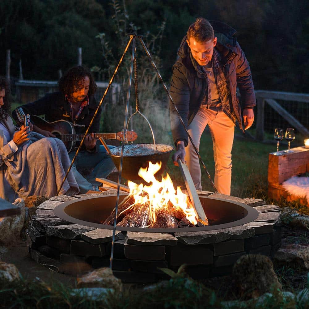 VEVOR Black Carbon Steel Round Fire Pit Table