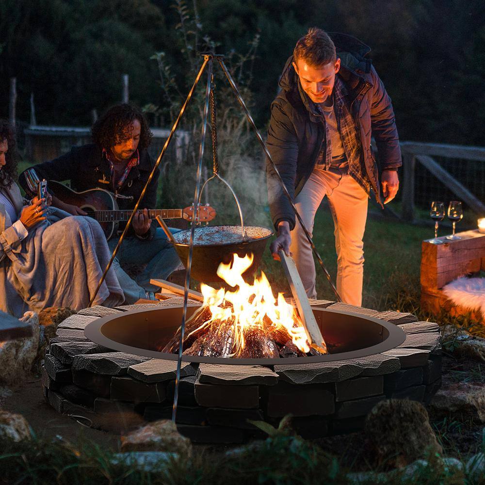Large Round Black Carbon Steel Fire Pit Table