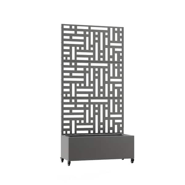 6 ft. H x 3 ft. W Metal Planter Box with Trellis with Wheels Gray