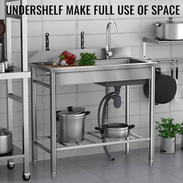 UKISHIRO 19.6 in. D x 39.3 in. W 7.8 gal. Freestanding Laundry/Utility Sink in Stainless Steel with Faucet