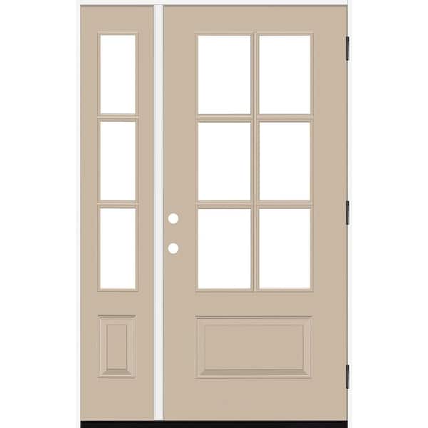 Steves & Sons Legacy 49 in. x 80 in. 3/4-6Lite Clear Glass LHOS Primed Sandstone Finish Fiberglass Prehung Front Door w/10in.SL