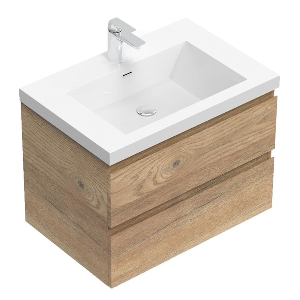BATHLYN Newport 29.3 in. W x 19.5 in. D x 20.5 in. H Single Sink Bath Vanity in Oak with White Resin Top