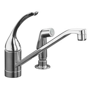 Coralais Single Handle Low-Arc Standard Kitchen Faucet with Side Sprayer in Polished Chrome (Gray)