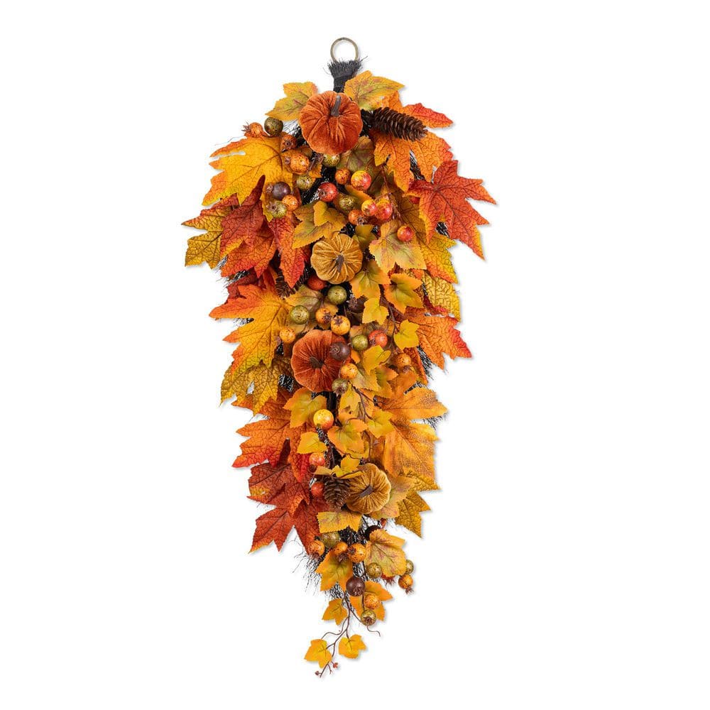 28 in. H Fall/Halloween Wreath Velvet Pumpkin, Pinecone & Berry Teardrop price history on PriceWatchPro
