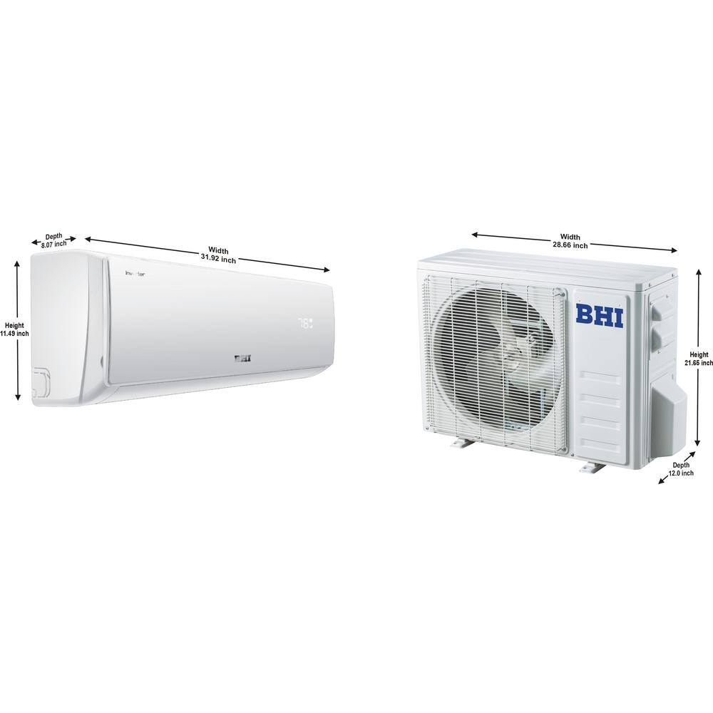 BHI 12000 BTU White Ductless Mini Split Air Conditioner with Heater and Remote
